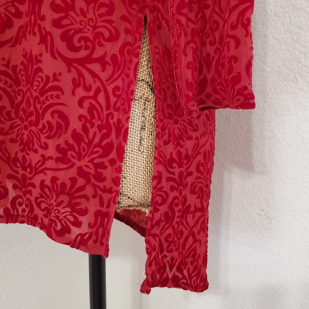 Cato Deep red long sleeve velvety burnout top side slits Size XS dressy formal - Picture 7 of 7